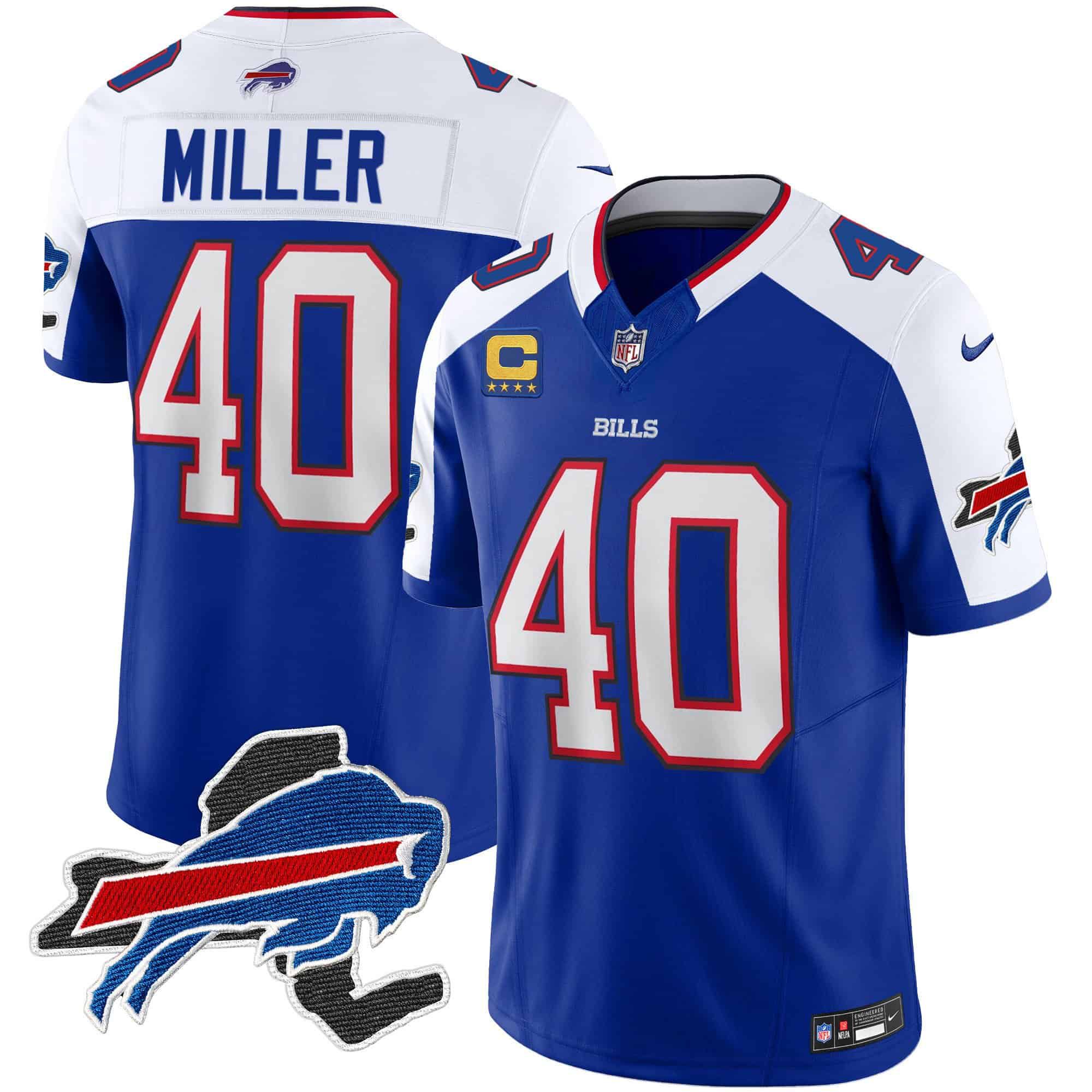 Men Buffalo Bills 40 Miller Blue 2024 Nike Patch Vapor Limited NFL Jersey